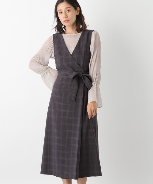 LEPSIM（レプシィム）の「デザインチェックワンピース　894089（ジャンパースカート・レディース・ブラウン/ライトグレー・LARGE/MEDIUM）」の2枚目の写真