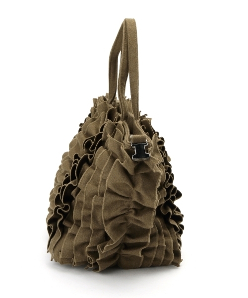 【美品】Ray BEAMSフリルトートバッグ レイビームス] キャンパス・バッグ フリル ビジュー カゴ バッグ