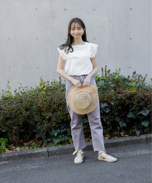 flower（フラワー）の「サニーデイズパンツ3（デニムパンツ・レディース・アイボリー/グレー/グリーン/パープル・FREE）」の15枚目の写真