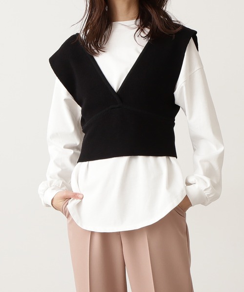 N.（N. Natural Beauty Basic）（エヌエヌナチュラルビューティーベーシック）の「◆リブニットジレ（その他トップス・レディース・ブラック/ライトベージュ・MEDIUM）」の2枚目の写真