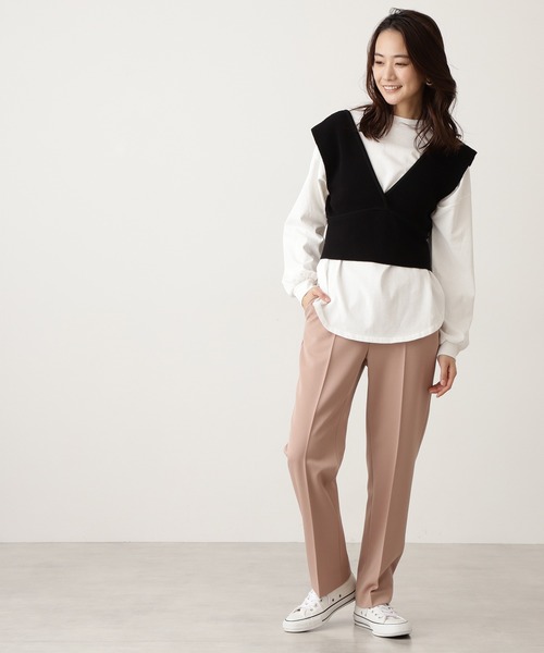 N.（N. Natural Beauty Basic）（エヌエヌナチュラルビューティーベーシック）の「◆リブニットジレ（その他トップス・レディース・ブラック/ライトベージュ・MEDIUM）」の4枚目の写真