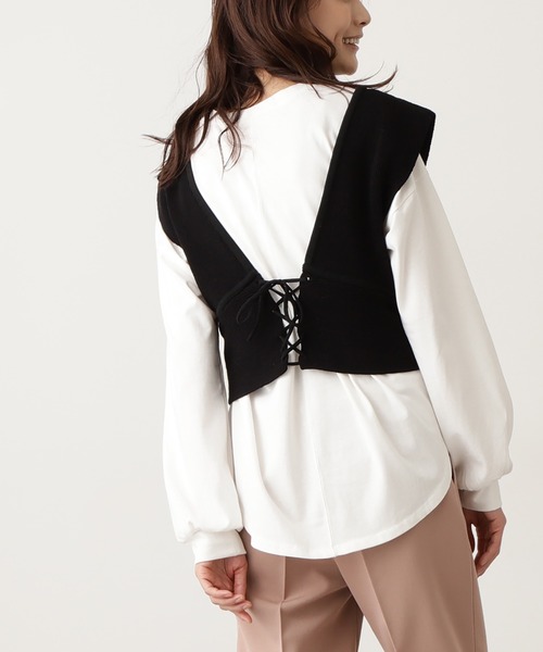 N.（N. Natural Beauty Basic）（エヌエヌナチュラルビューティーベーシック）の「◆リブニットジレ（その他トップス・レディース・ブラック/ライトベージュ・MEDIUM）」の3枚目の写真