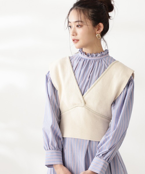 N.（N. Natural Beauty Basic）（エヌエヌナチュラルビューティーベーシック）の「◆リブニットジレ（その他トップス・レディース・ブラック/ライトベージュ・MEDIUM）」の6枚目の写真