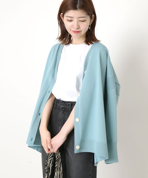 Simplicite(サンプリシテ)の「スウェットニットVカーディガン(カーディガン/ボレロ・レディース・ホワイト/ベージュ/グリーン・FREE)」の3枚目の写真