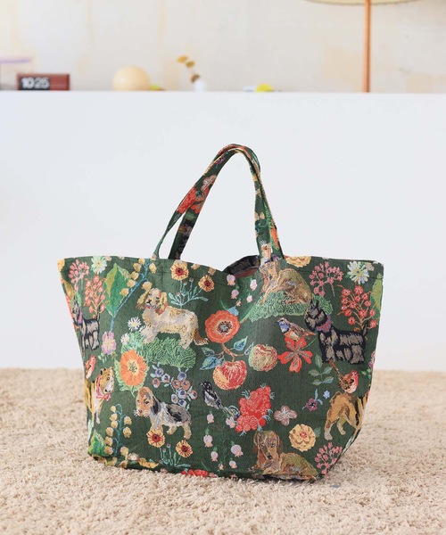 Nathalie Lete(ナタリーレテ)の「Nathalie Lete/Market bag animal&plant(トートバッグ・レディース・ブラック系/グリーン系2/グリーン系/グレー系・FREE)」の4枚目の写真