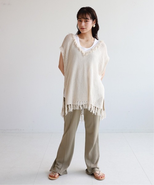 SLOBE citron.（スローブシトロン）の「SLOBE citron. メッシュニットベスト【手洗い可能】◆（ベスト・レディース・カーキ/アイボリー・FREE）」の3枚目の写真