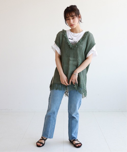 SLOBE citron.（スローブシトロン）の「SLOBE citron. メッシュニットベスト【手洗い可能】◆（ベスト・レディース・カーキ/アイボリー・FREE）」の4枚目の写真