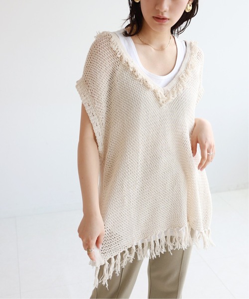 SLOBE citron.（スローブシトロン）の「SLOBE citron. メッシュニットベスト【手洗い可能】◆（ベスト・レディース・カーキ/アイボリー・FREE）」の20枚目の写真