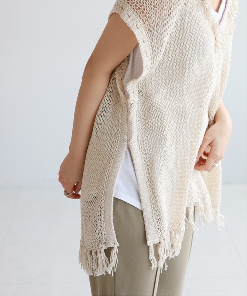 SLOBE citron.（スローブシトロン）の「SLOBE citron. メッシュニットベスト【手洗い可能】◆（ベスト・レディース・カーキ/アイボリー・FREE）」の21枚目の写真