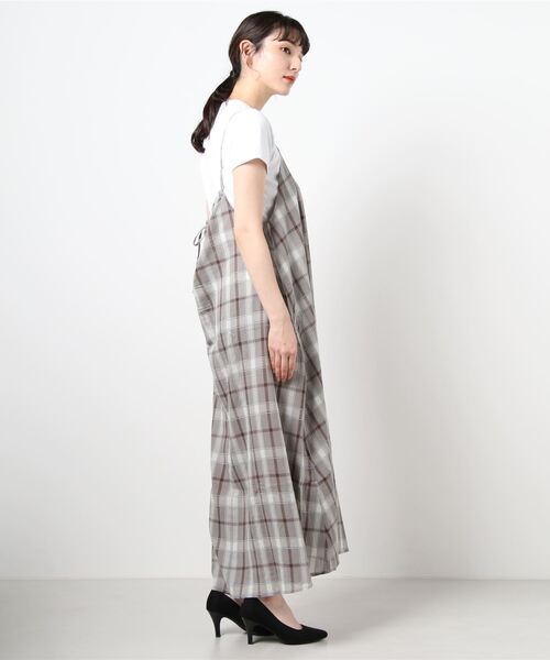 Lugnoncure(ルノンキュール)の「チェックキャミワンピース(ワンピース・レディース・グレー/オレンジ/ベージュ・フリ-)」の4枚目の写真