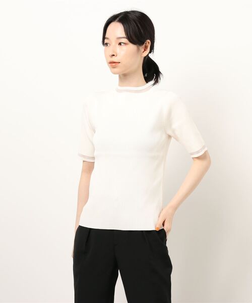 N.（N. Natural Beauty Basic）（エヌエヌナチュラルビューティーベーシック）の「シアーライン五分袖ニット（ニット/セーター・レディース・ホワイト/ブラック/ブルー・MEDIUM）」の6枚目の写真