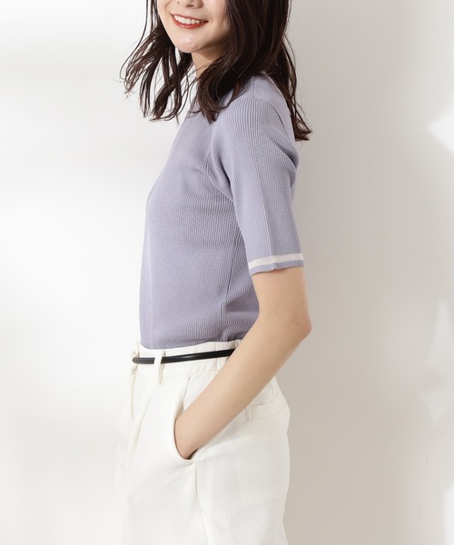 N.（N. Natural Beauty Basic）（エヌエヌナチュラルビューティーベーシック）の「シアーライン五分袖ニット（ニット/セーター・レディース・ホワイト/ブラック/ブルー・MEDIUM）」の13枚目の写真