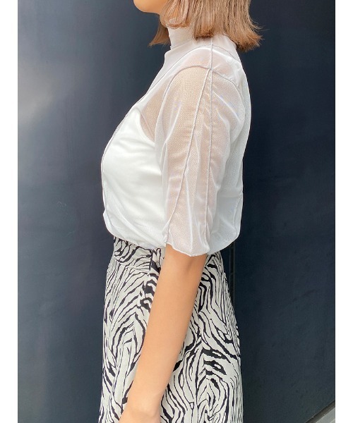 ENVYM（アンビー）の「ハーフスリーブシアーＴＯＰＳ（Tシャツ/カットソー・レディース・ホワイト/ブラック・FREE）」の16枚目の写真