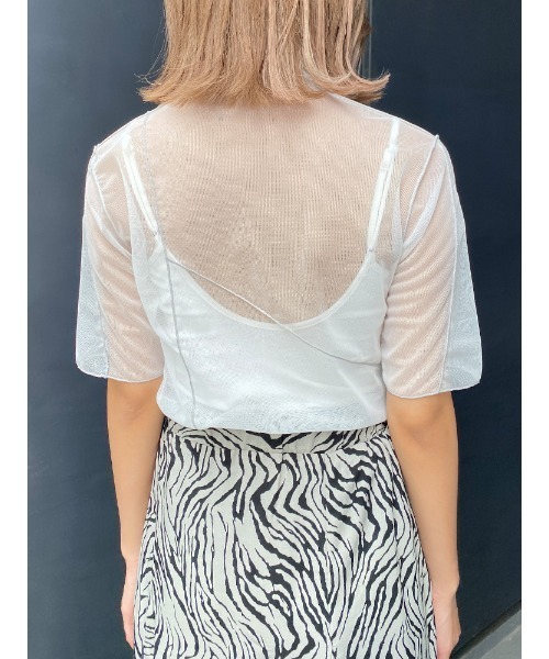 ENVYM（アンビー）の「ハーフスリーブシアーＴＯＰＳ（Tシャツ/カットソー・レディース・ホワイト/ブラック・FREE）」の17枚目の写真