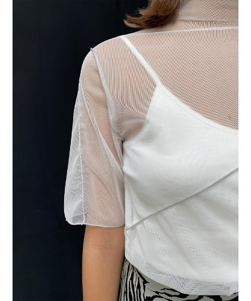 ENVYM（アンビー）の「ハーフスリーブシアーＴＯＰＳ（Tシャツ/カットソー・レディース・ホワイト/ブラック・FREE）」の18枚目の写真