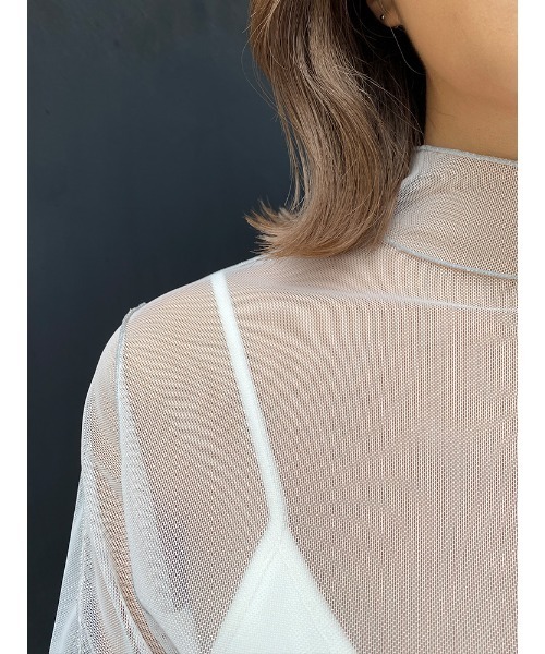 ENVYM（アンビー）の「ハーフスリーブシアーＴＯＰＳ（Tシャツ/カットソー・レディース・ホワイト/ブラック・FREE）」の3枚目の写真