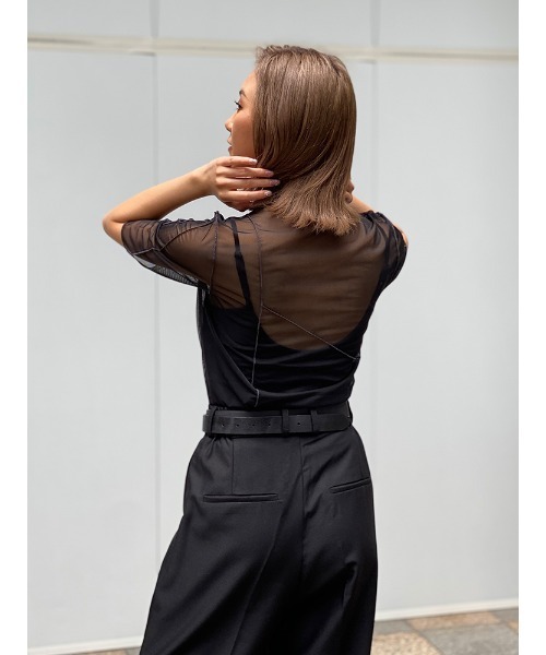 ENVYM（アンビー）の「ハーフスリーブシアーＴＯＰＳ（Tシャツ/カットソー・レディース・ホワイト/ブラック・FREE）」の11枚目の写真