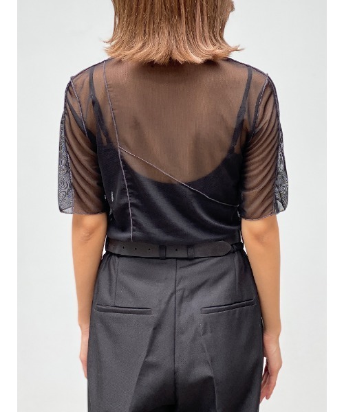 ENVYM（アンビー）の「ハーフスリーブシアーＴＯＰＳ（Tシャツ/カットソー・レディース・ホワイト/ブラック・FREE）」の6枚目の写真