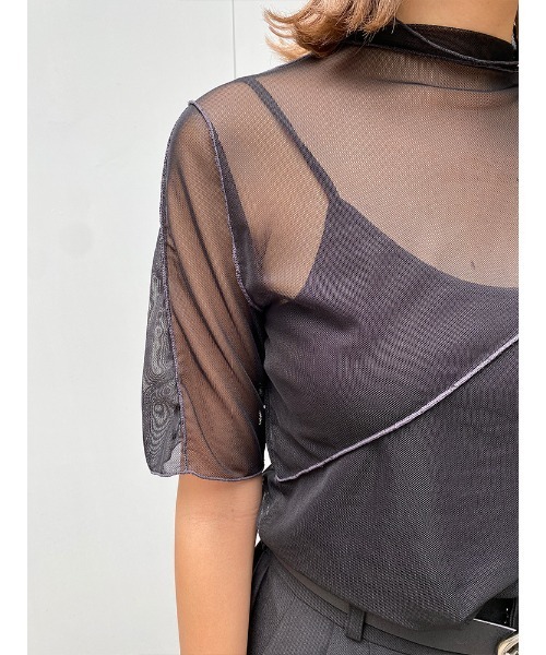 ENVYM（アンビー）の「ハーフスリーブシアーＴＯＰＳ（Tシャツ/カットソー・レディース・ホワイト/ブラック・FREE）」の7枚目の写真