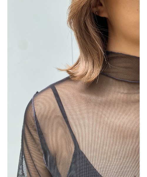 ENVYM（アンビー）の「ハーフスリーブシアーＴＯＰＳ（Tシャツ/カットソー・レディース・ホワイト/ブラック・FREE）」の8枚目の写真