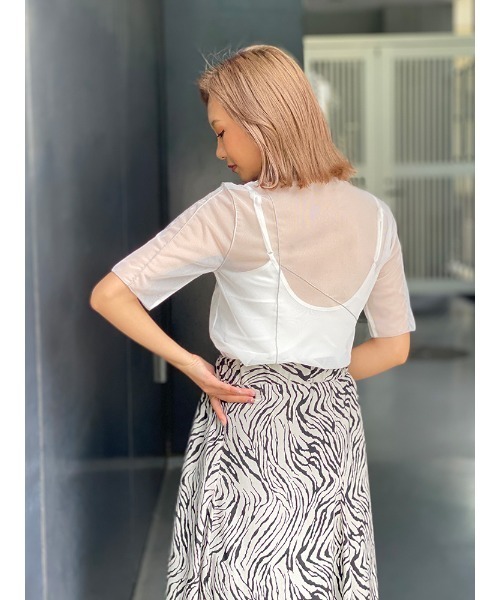 ENVYM（アンビー）の「ハーフスリーブシアーＴＯＰＳ（Tシャツ/カットソー・レディース・ホワイト/ブラック・FREE）」の13枚目の写真