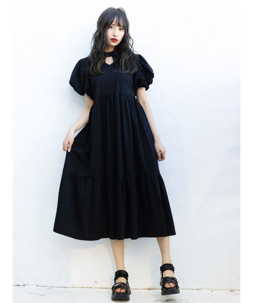 Honey Salon（ハニーサロン）の「パフスリーブティアードワンピース（ワンピース・レディース・ブラック/オフホワイト/チョコ・FREE）」の3枚目の写真