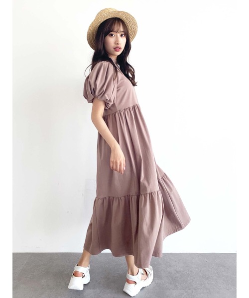 Honey Salon（ハニーサロン）の「パフスリーブティアードワンピース（ワンピース・レディース・ブラック/オフホワイト/チョコ・FREE）」の20枚目の写真