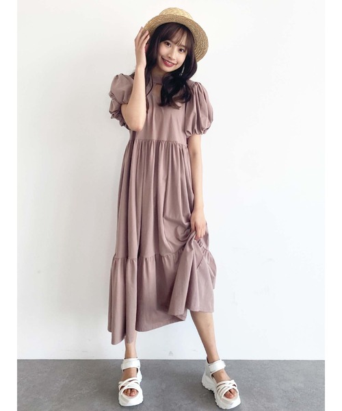 Honey Salon（ハニーサロン）の「パフスリーブティアードワンピース（ワンピース・レディース・ブラック/オフホワイト/チョコ・FREE）」の17枚目の写真