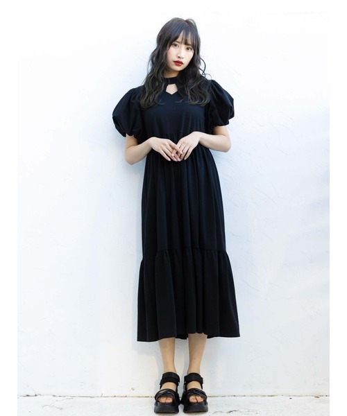 Honey Salon（ハニーサロン）の「パフスリーブティアードワンピース（ワンピース・レディース・ブラック/オフホワイト/チョコ・FREE）」の21枚目の写真