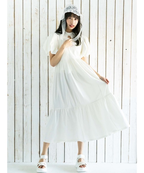 Honey Salon（ハニーサロン）の「パフスリーブティアードワンピース（ワンピース・レディース・ブラック/オフホワイト/チョコ・FREE）」の11枚目の写真