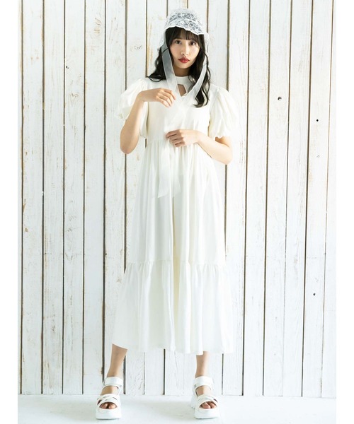 Honey Salon（ハニーサロン）の「パフスリーブティアードワンピース（ワンピース・レディース・ブラック/オフホワイト/チョコ・FREE）」の5枚目の写真