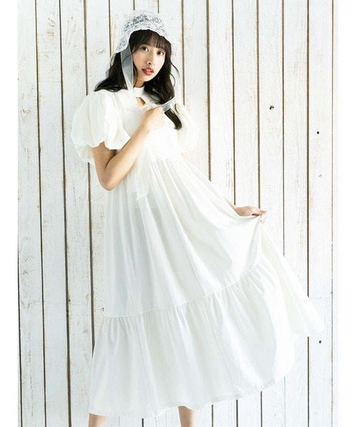 Honey Salon（ハニーサロン）の「パフスリーブティアードワンピース（ワンピース・レディース・ブラック/オフホワイト/チョコ・FREE）」の18枚目の写真