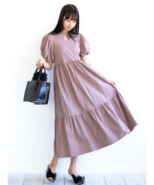 Honey Salon（ハニーサロン）の「パフスリーブティアードワンピース（ワンピース・レディース・ブラック/オフホワイト/チョコ・FREE）」の22枚目の写真