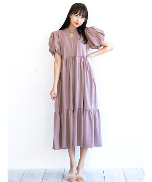 Honey Salon（ハニーサロン）の「パフスリーブティアードワンピース（ワンピース・レディース・ブラック/オフホワイト/チョコ・FREE）」の12枚目の写真