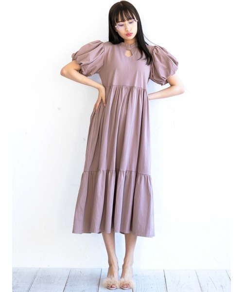 Honey Salon（ハニーサロン）の「パフスリーブティアードワンピース（ワンピース・レディース・ブラック/オフホワイト/チョコ・FREE）」の6枚目の写真