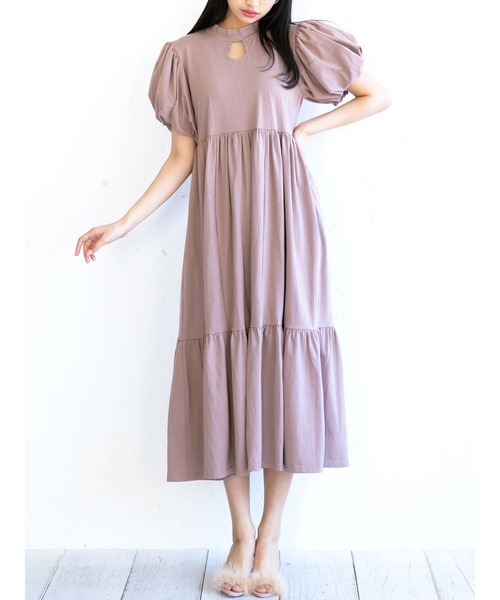 Honey Salon（ハニーサロン）の「パフスリーブティアードワンピース（ワンピース・レディース・ブラック/オフホワイト/チョコ・FREE）」の19枚目の写真