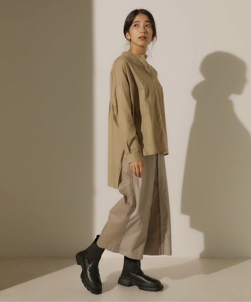 Bou Jeloud(ブージュルード)の「コットンローンバンドカラーブラウス(シャツ/ブラウス・レディース・ブラック/パープル/オフホワイト/カーキ・38)」の9枚目の写真