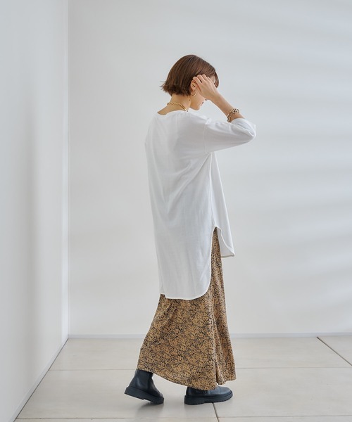 DouDou(ドゥドゥ)の「フラワープリントスカート(スカート・レディース・ブラウン/グリーン・FREE)」の8枚目の写真