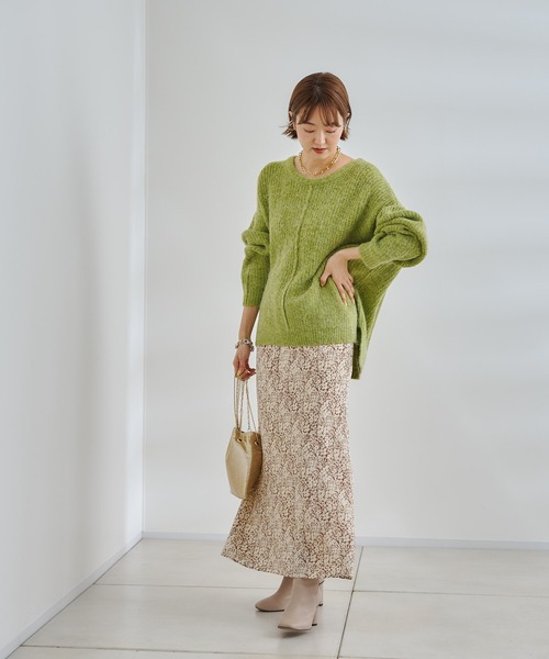 DouDou(ドゥドゥ)の「フラワープリントスカート(スカート・レディース・ブラウン/グリーン・FREE)」の14枚目の写真