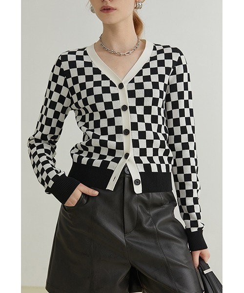 【Fano Studios】Checkerboard v-neck cardigan FQ21S046