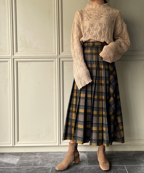 ベルト付きプリーツチェックスカート