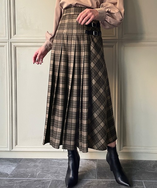 ベルト付きプリーツチェックスカート