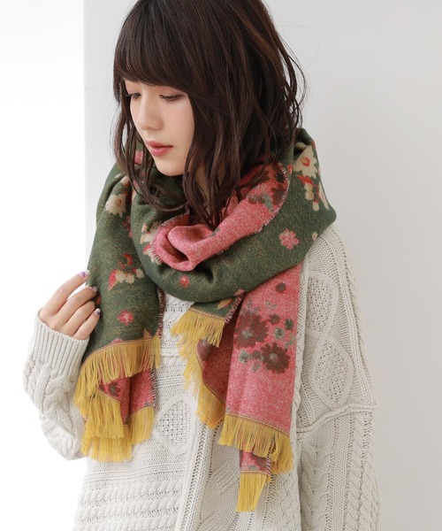 osharewalker（オシャレウォーカー）の「『フラワージャカードストール』（ストール/ショール・レディース・マスタード/グリーン/グレー・FREE）」の10枚目の写真