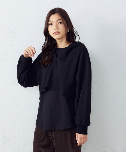 COMME CA ISM（コムサイズム）の「【WEB限定】 レイヤード風パーカ（パーカー・レディース・グレー/ブラック/カーキ・FREE）」の8枚目の写真