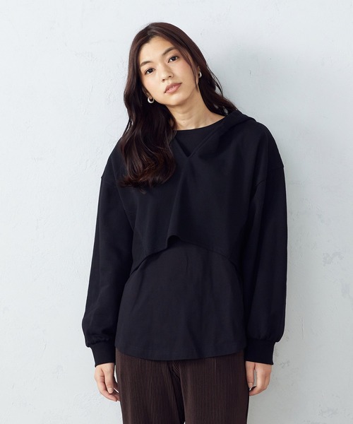 COMME CA ISM（コムサイズム）の「【WEB限定】 レイヤード風パーカ（パーカー・レディース・グレー/ブラック/カーキ・FREE）」の6枚目の写真