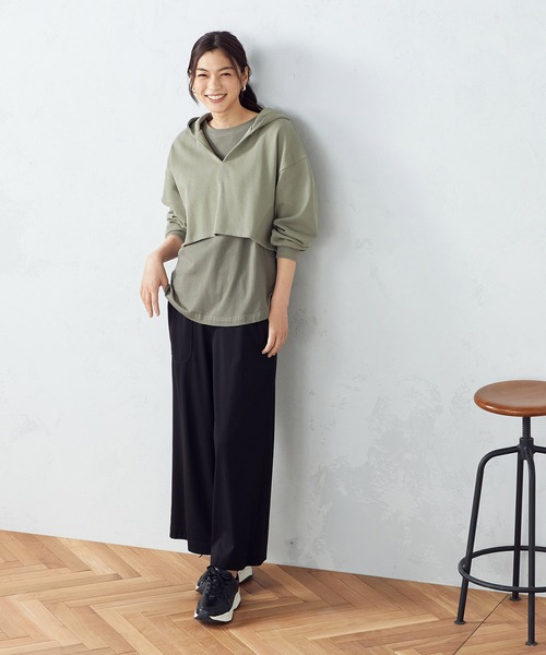 COMME CA ISM（コムサイズム）の「【WEB限定】 レイヤード風パーカ（パーカー・レディース・グレー/ブラック/カーキ・FREE）」の9枚目の写真