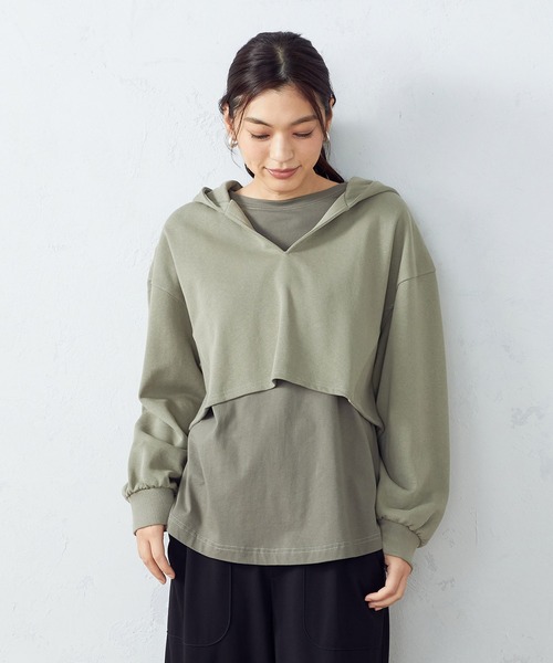 COMME CA ISM（コムサイズム）の「【WEB限定】 レイヤード風パーカ（パーカー・レディース・グレー/ブラック/カーキ・FREE）」の16枚目の写真