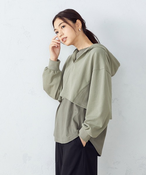 COMME CA ISM（コムサイズム）の「【WEB限定】 レイヤード風パーカ（パーカー・レディース・グレー/ブラック/カーキ・FREE）」の20枚目の写真