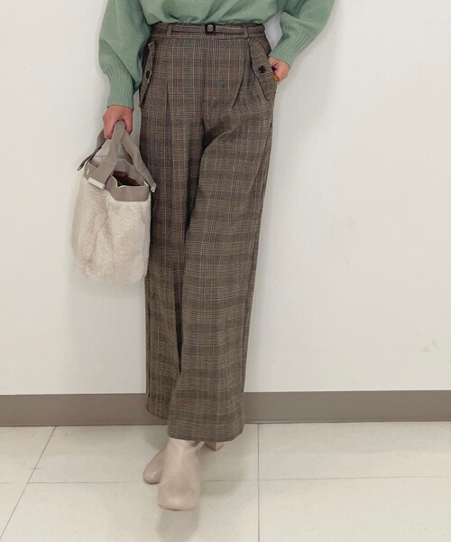DRESKIP（ドレスキップ）の「◆ベルト付き両面起毛チェックワイドパンツ（その他パンツ・レディース・グレー系その他/ダークブラウン系1/ネイビー系1・02/03/04）」の5枚目の写真