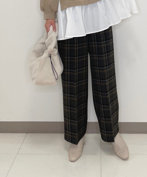 DRESKIP（ドレスキップ）の「◆ベルト付き両面起毛チェックワイドパンツ（その他パンツ・レディース・グレー系その他/ダークブラウン系1/ネイビー系1・02/03/04）」の7枚目の写真